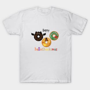 Happy Halloween Thanksgiving Christmas Donuts T-Shirt